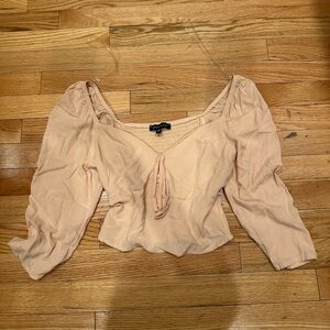 Kendall & Kylie Blush Peach Pink Long Sleeve Crop Top